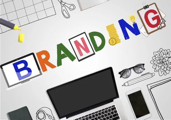 Bildschirm mit Text: Branding — Stockfoto