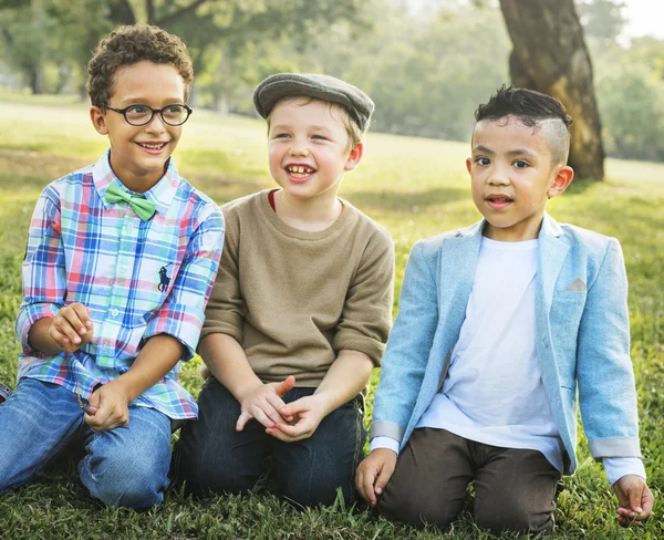 Funny kids playing outdoors — Stock Photo, Image