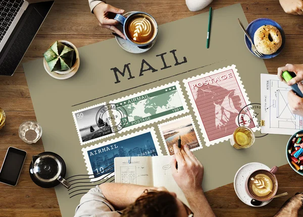 Table with poster with mail — Stock Photo, Image