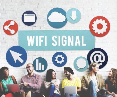 Wifi sinyal duvarla çeşitlilik arkadaşları