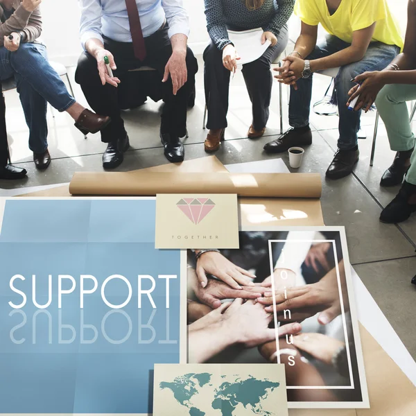 People over poster with support — Stock Photo, Image