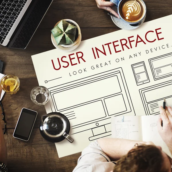 Table with poster with User Interface — Stock Photo, Image