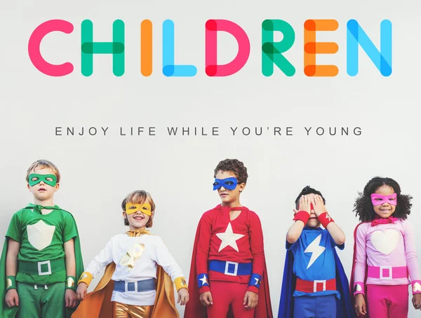 Kids in Superhero costumes — Stock Photo, Image