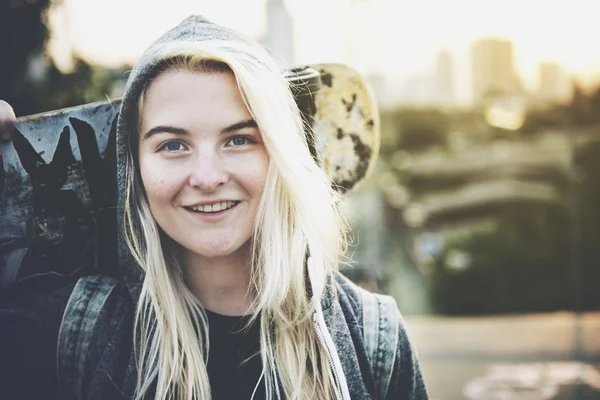 Young Woman with Skateboard — Stock Photo, Image