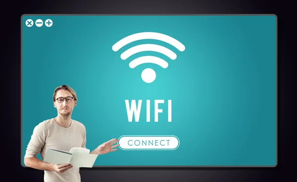 Işadamı WiFi ile çalışma — Stok fotoğraf