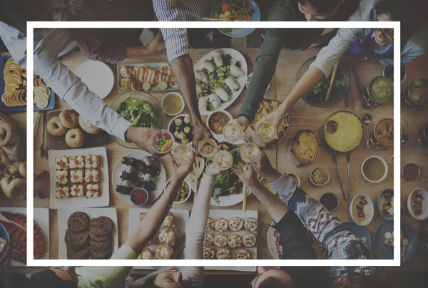 People and food with frame — Stock Photo, Image