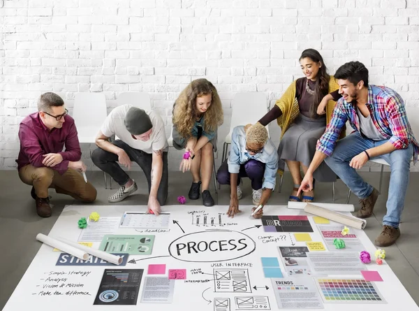 People drawing banner on floor — Stock Photo, Image