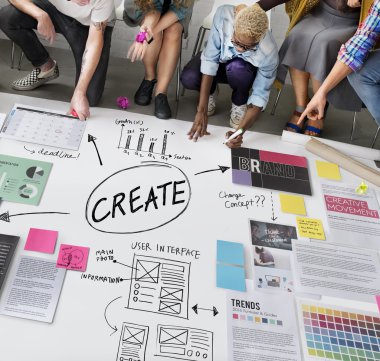 Kattaki insanlar çizim afiş  