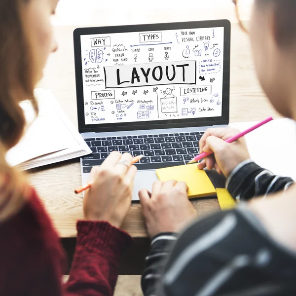 Girls working with computer — Stock Photo, Image