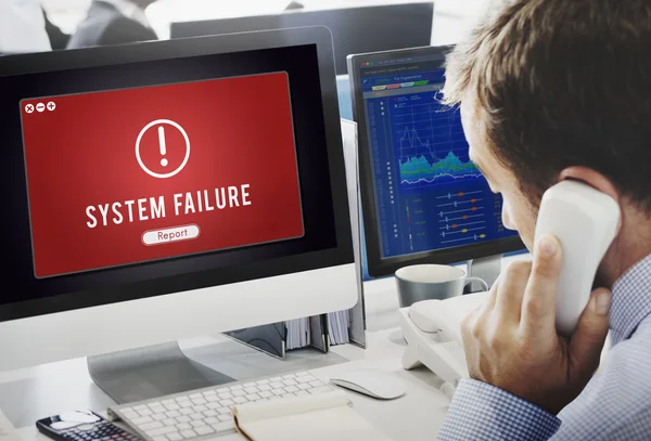 Businessman working on computer with System Failure — Stock Photo, Image