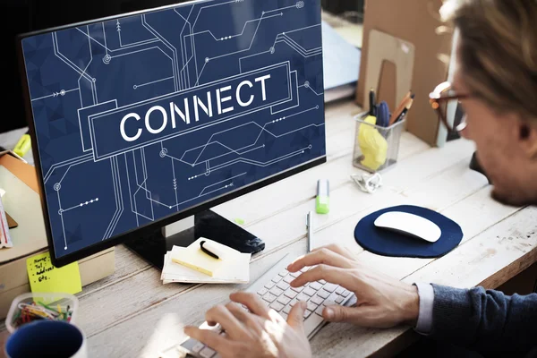 Man with computer working at office — Stock Photo, Image