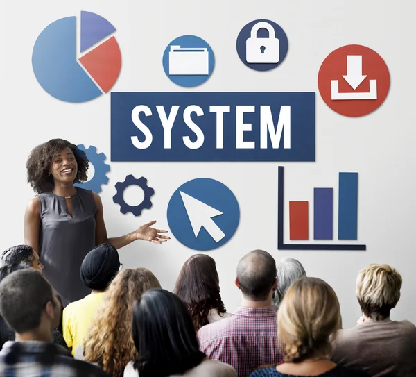 Mensen bij seminar met systeem — Stockfoto