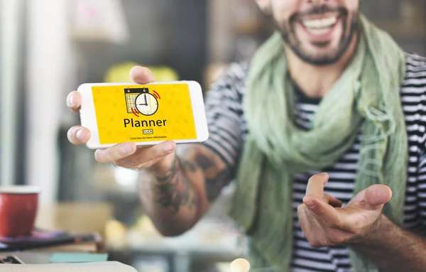 Telefoon met tekst planner — Stockfoto