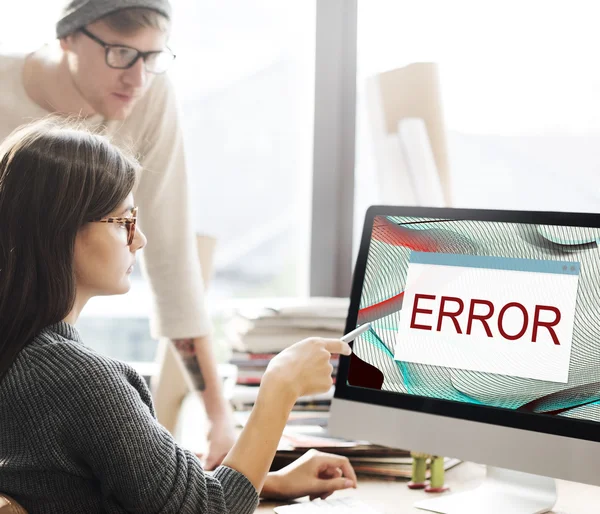 Woman showing on monitor — Stock Photo, Image