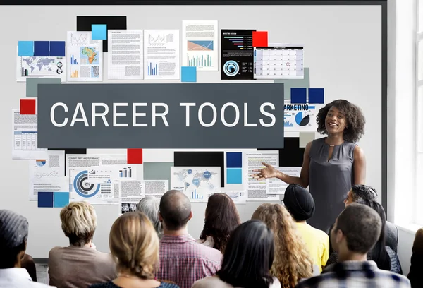 People at seminar with career tools — Stock Photo, Image