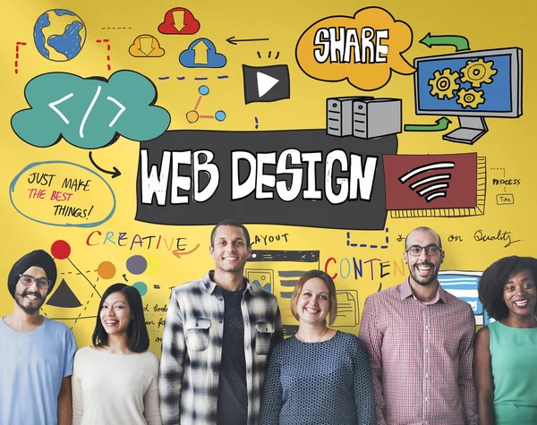 Diversiteit mensen met webdesign — Stockfoto