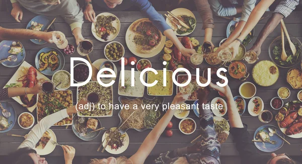 People and food with Delicious — Stock Photo, Image
