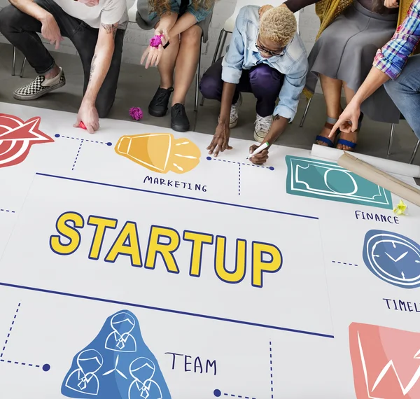 People drawing banner on floor — Stock Photo, Image