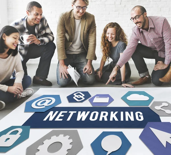 Dolgozó poszter és hálózatépítés — Stock Fotó