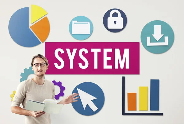 Zakenman werkt met systeem — Stockfoto