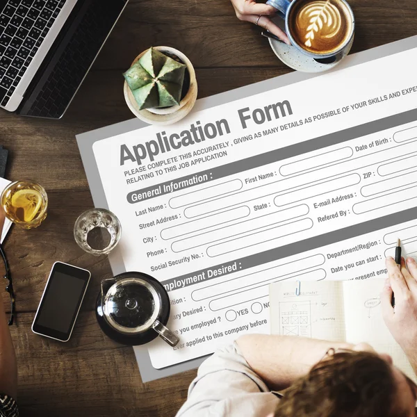 Table with poster with Application Form — Stock Photo, Image