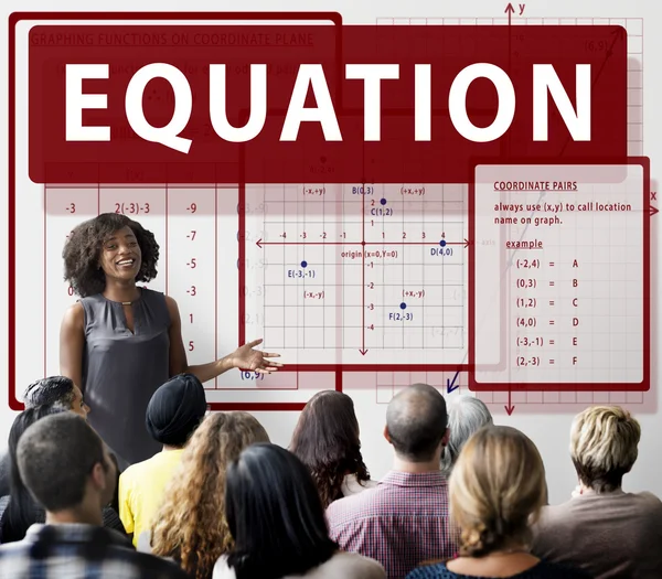 People at seminar with equation — Stock Photo, Image