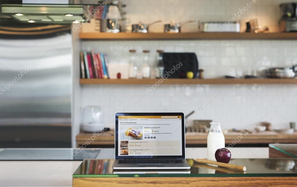 Laptop on kitchen table — Stock Photo © Rawpixel 116448842
