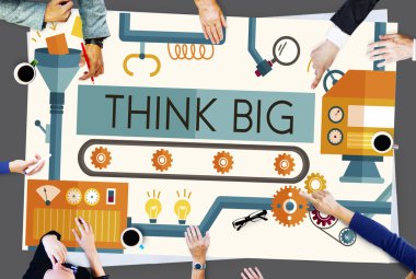 Üzerinde işaret eden iş adamları büyük düşün