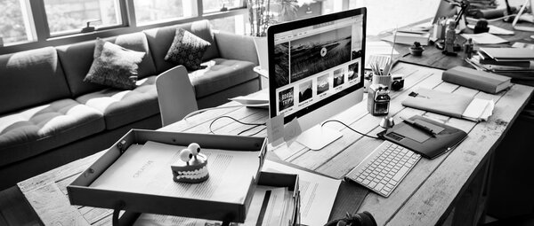 Workplace with computer for Startup