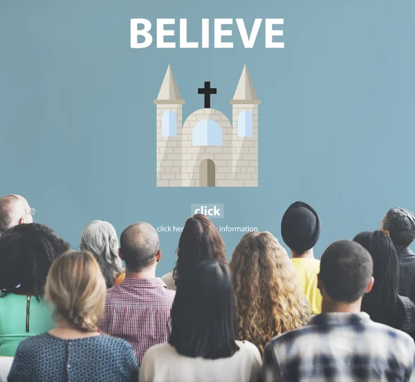 Personas en el seminario con creer — Foto de Stock