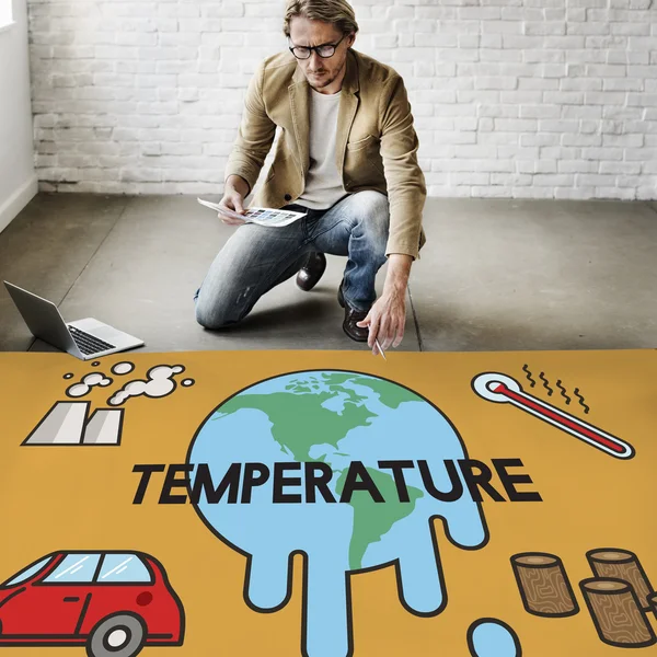 Affärsman med temperatur — Stockfoto