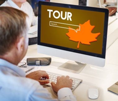 Olgun iş adamı bilgisayarda çalışıyor.