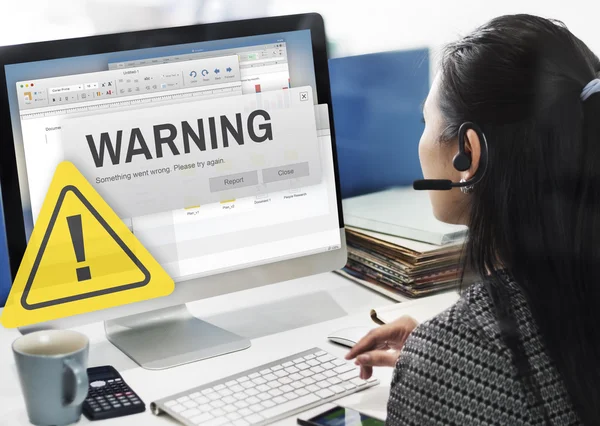 Warning wotd on monitor — Stock Photo, Image