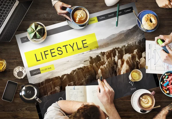 Table with poster with Lifestyle — Stock Photo, Image