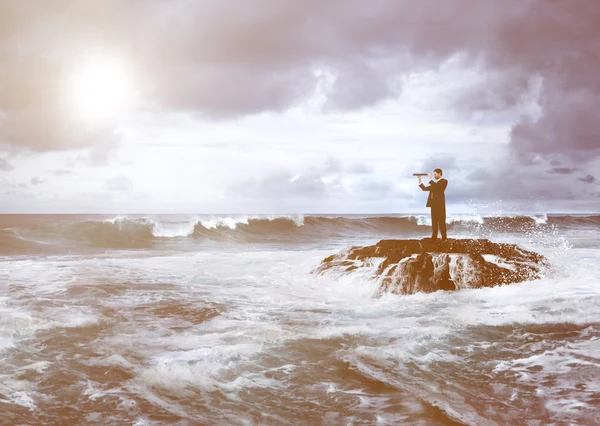 Businessman Staying Alone at beach — Stock Photo, Image