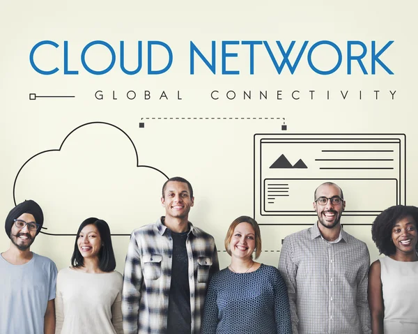 Diversidade de pessoas com Cloud Network — Fotografia de Stock