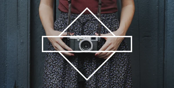 Woman with vintage camera — Stock Photo, Image