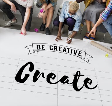 Kattaki insanlar çizim afiş