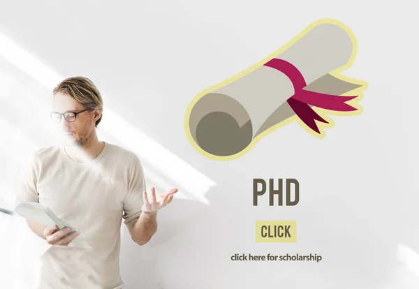 Uomo d'affari che lavora con Phd — Foto Stock