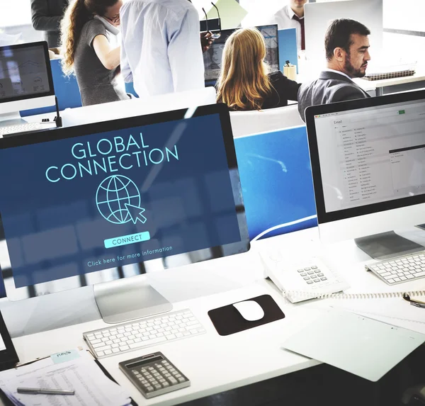 Computer-monitoren met Global Connection — Stockfoto