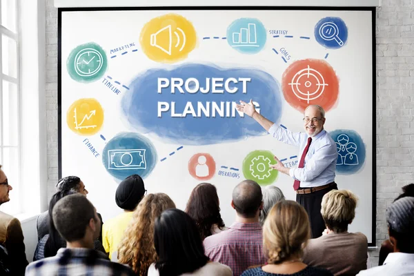 Pessoas no seminário com Planejamento de Projetos — Fotografia de Stock