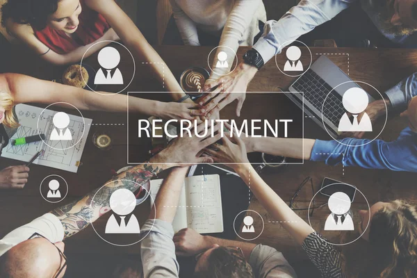 People with hands together and Recruitment — Stock Photo, Image