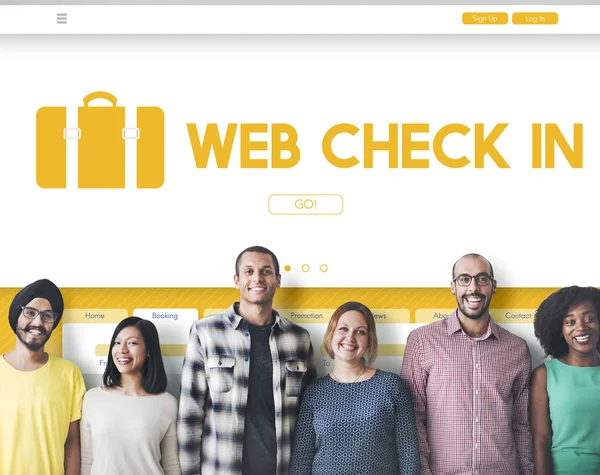 웹 체크 인와 다양성 사람들 — 스톡 사진