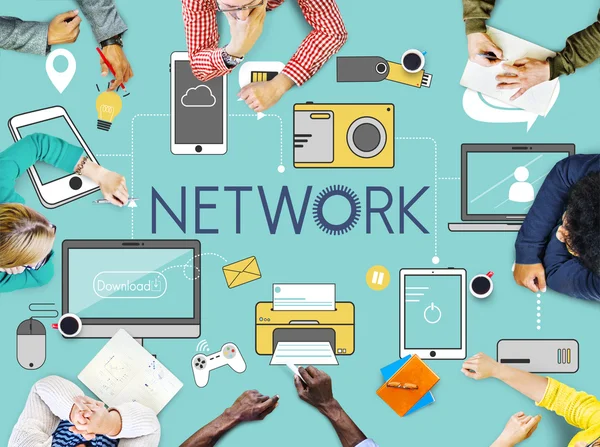 Üzletemberek mutatva a hálózati koncepció — Stock Fotó
