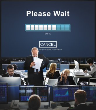 İş işçi ve lütfen bekleyin