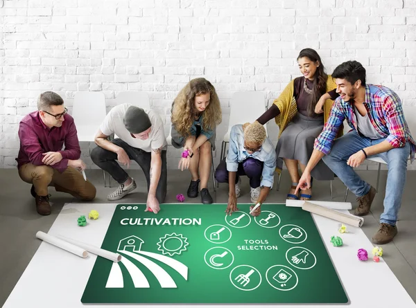 People drawing banner on floor — Stock Photo, Image