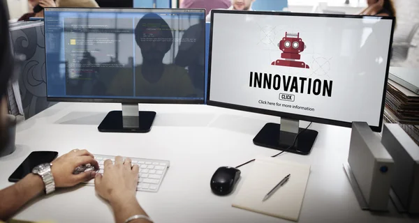 Businessman working on computer with innovation — Stock Photo, Image