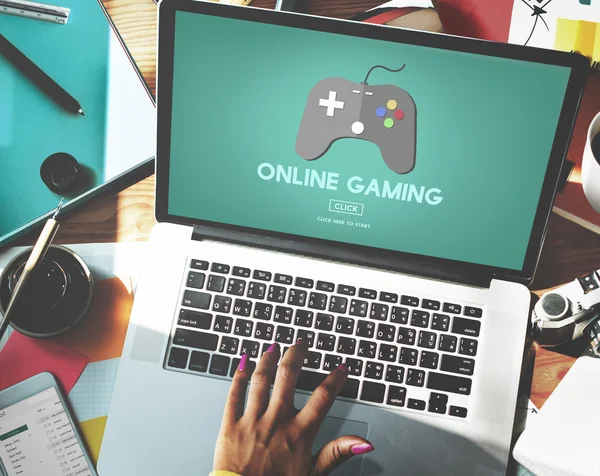 Text Online Gaming on screen — Stock Photo, Image