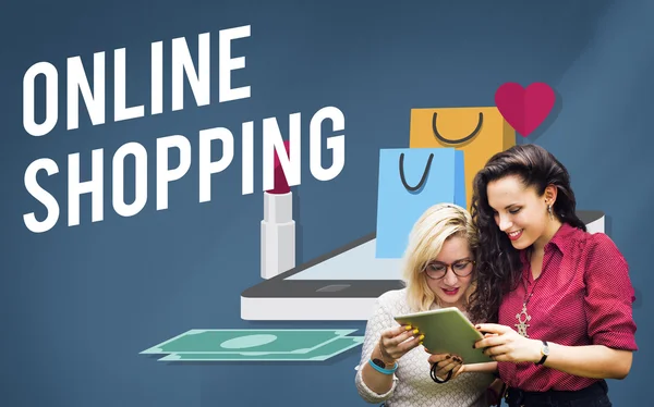 Women Using Digital Tablet with Shopping Online — Stock Photo, Image