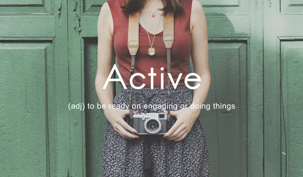 Girl with vintage camera — Stock Photo, Image